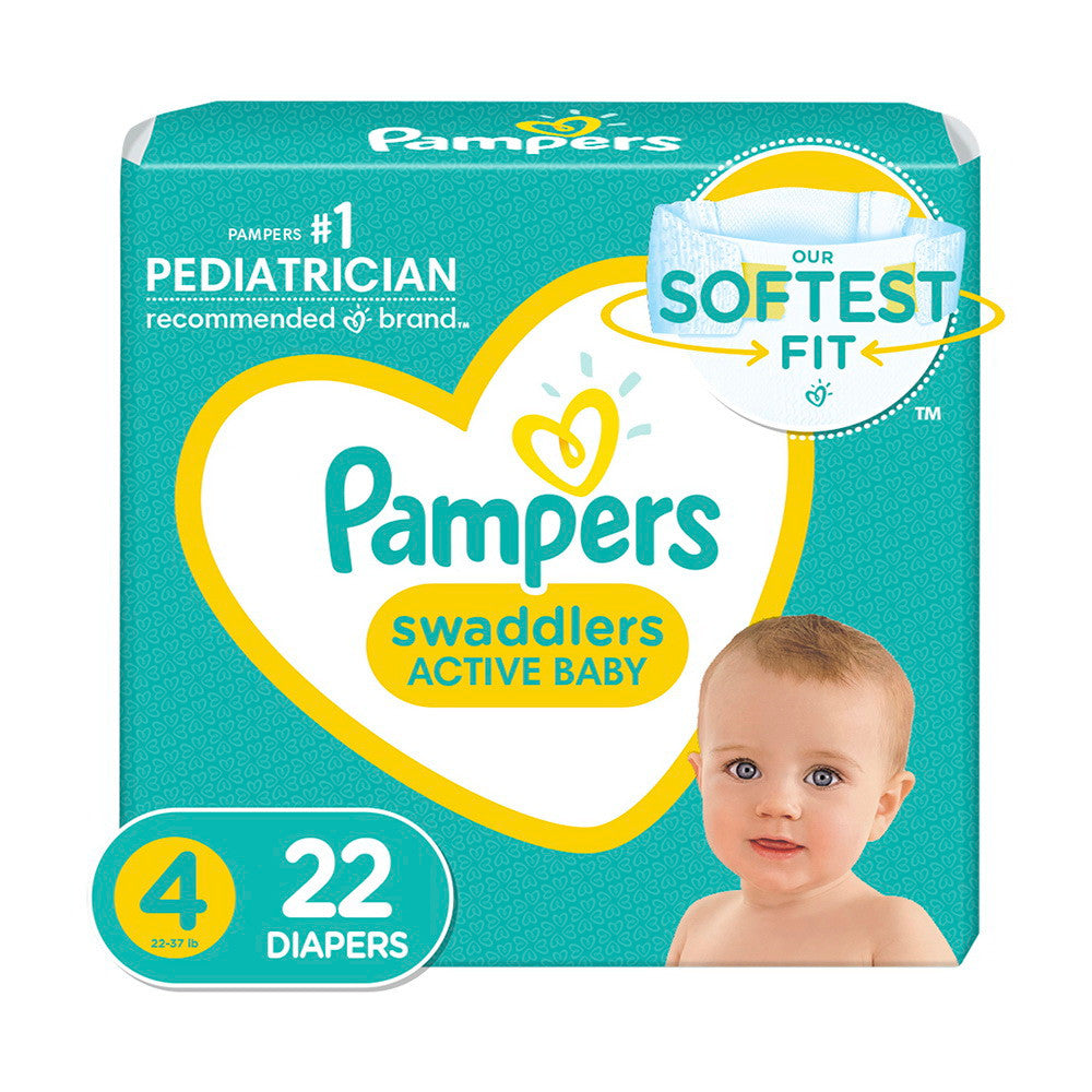 Pampers Swaddlers Diapers Active Baby Softest Fit and Absorbent, Size 4, 22 Ea